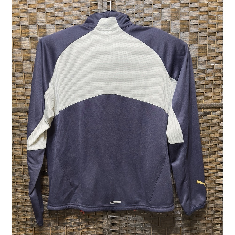 PUMA Mens Track Jacket L Long Sleeve Full Zip Navy Blue white stripe LARGE VTG - Picture 3 of 10